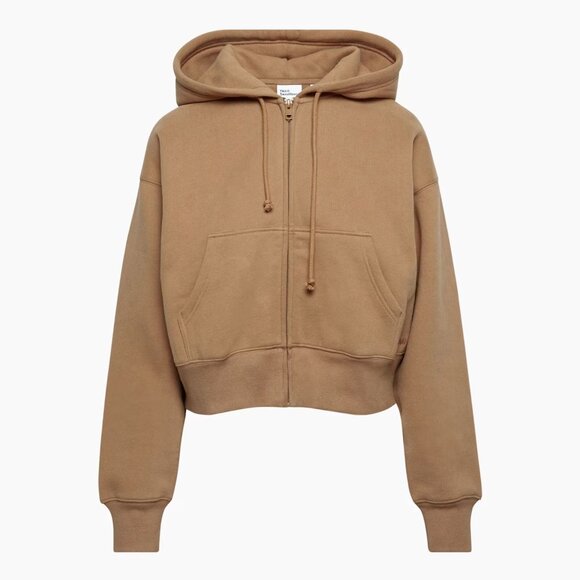 Aritzia TNA Brown Cozy Sweatfleece Boyfriend Boxy Zip Hoodie Large 2670 - Picture 1 of 14